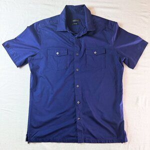 Bugatchi OoohCotton Tech 8 Way Stretch Shirt Mens Navy Blue Short Sleeve - Large
